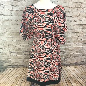 BCBG MAX AZRIA Black Red Rose Dolman Sleeve Dress